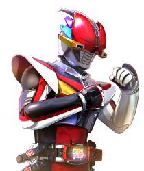 Rule 34 | 1boy, armor, belt, black bodysuit, bodysuit, climax form, compound eyes, den-o belt, helmet, kamen rider, kamen rider den-o, kamen rider den-o (series), male focus, masukudo (hamamoto hikaru), red bodysuit, red eyes, rider belt, shoulder armor, solo, standing, tokusatsu, upper body