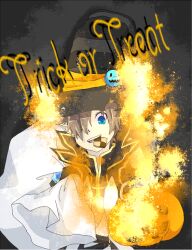 Rule 34 | 1boy, black gloves, black hat, black shirt, blue eyes, brown hair, checkerboard cookie, commentary request, cookie, food, gloves, halloween, hat, holding, holding sack, looking at viewer, male focus, meiko (nattu303), open mouth, pointy ears, ragnarok online, sack, shirt, short hair, smile, solo, striped hat, top hat, trick or treat, upper body, warlock (ragnarok online)