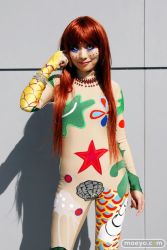 1girl artist_request bodystocking cosplay fujinomiya_miki fujinomiya_miki_(cosplay) godzilla_(series) godzilla_vs._hedorah hippie jewelry looking_at_viewer necklace photo_(medium) real_life red_hair shadow source_request toho