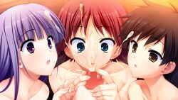 3girls black_hair blue_eyes blunt_bangs breasts censored collarbone completely_nude constricted_pupils cooperative_handjob cum cupping_hands ejaculation erection eyebrows_hidden_by_hair fingernails fumio_(ura_fmo) game_cg glansjob grisaia_(series) grisaia_no_meikyuu group_sex handjob hands_up hetero kaneda_saaya kazami_yuuji leaning_forward light_blush long_eyelashes long_hair long_sidelocks looking_at_penis looking_down looking_up mosaic_censoring multiple_girls non-web_source nude official_art open_mouth orgasm out_of_frame own_hands_together parted_lips penis penis_awe portrait pov projectile_cum purple_eyes purple_hair raised_eyebrows raised_inner_eyebrows red_hair sakuma_minori sakurai_mifuyu short_hair sidelocks sparkling_eyes surprised swept_bangs teamwork_(sexual) thick_eyelashes tomboy variant_set wide-eyed yellow_eyes