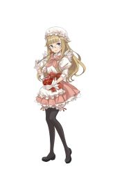 1girl alternate_costume black_shoes blonde_hair blue_eyes blunt_bangs bow female_focus full_body gloves hat highres jam licking_lips long_hair looking_at_viewer official_art pantyhose pink_bow pink_skirt princess_(princess_principal) princess_principal princess_principal_game_of_mission shoes skirt smile solo standing tongue tongue_out transparent_background white_gloves white_hat