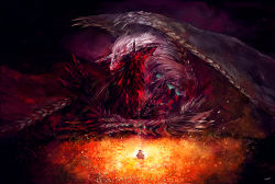 Rule 34 | blood, dragon, feathers, horns, md5 mismatch, monster, pixiv fantasia, pixiv fantasia 5, sakaya313, solo, wings