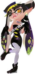 ankle_boots ankle_buckle bandolier bare_arms bare_shoulders belt black_dress black_footwear black_gloves black_hair black_tube_dress boots bow bow-shaped_hair callie_(alterna)_(splatoon) callie_(splatoon) choker colored_skin cowlick cropped dress earrings eye_mask eyelashes fangs fish_(food) food full_body gloves gradient_hair hat highres jewelry long_hair long_pointy_ears mole mole_under_eye multicolored_hair nintendo non-web_source official_alternate_costume official_art pantyhose pink_hat pointy_ears sashimi scan shoes short_eyebrows silver_bandolier silver_choker silver_earrings skirt sleeveless sleeveless_dress splatoon_(series) splatoon_3 spotted_hair standing standing_on_one_leg star-shaped_pupils star_(symbol) strapless strapless_dress suction_cups swept_bangs symbol-shaped_pupils tentacle_hair thick_eyebrows third-party_edit third-party_extraction transparent_background tube_dress very_long_hair wedge_heels white_pantyhose white_skin yellow_eyes yellow_leaf yellow_pupils yellow_shiso_leaf