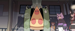 4girls :3 absurdres animal_ear_fluff animal_ears black_collar black_hair black_hoodie black_skirt blue_eyes blush brown_eyes brown_hair captain_america:_the_first_avenger captain_america_(series) cat_ears cat_girl cat_tail choker clenched_teeth cocomayo29_(tomato) collar commentary_request constricted_pupils dog_ears dog_girl food foodification fox_ears hair_ornament highres hololive hololive_gamers hood hoodie indoors inugami_korone inugami_korone_(1st_costume) jacket korean_commentary long_sleeves looking_at_viewer machine marvel marvel_cinematic_universe multicolored_hair multiple_girls navel necktie nekomata_okayu nekomata_okayu_(1st_costume) ookami_mio ookami_mio_(1st_costume) pants parody pizza pizza_slice pleated_skirt purple_eyes purple_hair red_choker red_collar red_hair red_necktie sailor_collar scene_reference shirakami_fubuki skirt stomach streaked_hair tail teeth thighhighs virtual_youtuber white_pants white_sailor_collar white_thighhighs wolf_ears wolf_tail yellow_jacket zettai_ryouiki