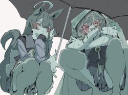 Rule 34 | 2girls, agnes tachyon (umamusume), ahoge, animal ears, blush, bow, bowtie, closed mouth, eyes visible through hair, hair between eyes, hair ribbon, half updo, hand on own face, highres, holding, holding umbrella, horse ears, horse girl, horse tail, huge ahoge, kandench29, long hair between eyes, long sleeves, looking at another, manhattan cafe (umamusume), multiple girls, pleated skirt, purple sailor collar, purple shirt, purple skirt, raincoat, red eyes, ribbon, sailor collar, school uniform, shirt, skirt, swimsuit, tail, tracen school uniform, umamusume, umbrella, variant set, white bow, white bowtie, yellow eyes