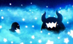 cloud ghost horns hoshikui looking_at_another night night_sky no_humans original pokemon pokemon_(creature) shoutarou_(shoutarotttt) sky star_(sky) star_(symbol) starry_sky tears
