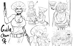 Rule 34 | 2girls, breasts, capcom, cargo pants, charlie nash, cleavage, dancho no mori, dog tags, female focus, genderswap, genderswap (mtf), glasses, guile, jacket, large breasts, multiple girls, pants, street fighter, street fighter v, street fighter zero