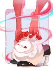 1girl absurdres barefoot black_shoes close-up commentary feet foot_focus fuyuan_(honkai:_star_rail) high_heels highres honkai:_star_rail honkai_(series) lingsha_(honkai:_star_rail) red_feet shoes solo symbol-only_commentary toes unworn_shoes v.a._(vanilla) white_background