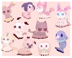 bad_id bad_tumblr_id bird blush_stickers buneary buneary_(cosplay) commentary cosplay gen_3_pokemon gen_4_pokemon gen_6_pokemon gen_7_pokemon highres jirachi jirachi_(cosplay) legendary_pokemon litten litten_(cosplay) mime_jr. mime_jr._(cosplay) mimikyu mythical_pokemon nintendo no_humans orange_background owl pokemon pokemon_(creature) popplio popplio_(cosplay) rabbit rockruff rockruff_(cosplay) rowlet rowlet_(cosplay) simple_background skitty skitty_(cosplay) starter_pokemon_trio sylveon sylveon_(cosplay) tail