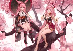 2girls alternate_costume animal_ears black_boots black_gloves boots braid breasts center_frills closed_mouth commentary dress elysia_(herrscher_of_human:_ego)_(honkai_impact) elysia_(honkai_impact) elysia_(peachy_spring)_(honkai_impact) english_commentary flower frilled_sleeves frills gloves hair_between_eyes high_heel_boots high_heels highres hollyyn honkai_(series) honkai_impact_3rd in_tree knee_boots lace-up_boots long_hair long_sleeves medium_breasts multiple_girls obi official_alternate_costume parted_lips petals pink_flower pink_hair puffy_long_sleeves puffy_sleeves purple_eyes sash shirt shoes simple_background sitting sitting_in_tree sleeveless sleeveless_shirt smile swept_bangs tree very_long_hair white_background white_dress white_shirt white_shoes wide_sleeves yae_sakura score:0 rating:sensitive Rule 34 | 2girls, alternate costume, animal ears, black boots, black gloves, boots, braid, breasts, center frills, closed mouth, commentary, dress, elysia (herrscher of human: ego) (honkai impact), elysia (honkai impact), elysia (peachy spring) (honkai impact), english commentary, flower, frilled sleeves, frills, gloves, hair between eyes, high heel boots, high heels, highres, hollyyn, honkai (series), honkai impact 3rd, in tree, knee boots, lace-up boots, long hair, long sleeves, medium breasts, multiple girls, obi, official alternate costume, parted lips, petals, pink flower, pink hair, puffy long sleeves, puffy sleeves, purple eyes, sash, shirt, shoes, simple background, sitting, sitting in tree, sleeveless, sleeveless shirt, smile, swept bangs, tree, very long hair, white background, white dress, white shirt, white shoes, wide sleeves, yae sakura