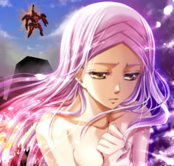 00s gundam gundam_00 light_purple_hair mecha mugshot petals robot sad sasano_shiki solo soma_peries yellow_eyes