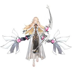 1girl angelus_(neural_cloud) artist_request bare_shoulders blonde_hair bow braid closed_eyes detached_sleeves full_body game_cg girls&#039;_frontline girls&#039;_frontline_neural_cloud highres official_art pelvic_curtain see-through_pelvic_curtain smile solo tachi-e third-party_source toeless_legwear transparent_background white_sleeves