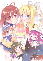 Rule 34 | &gt; &lt;, 2021, 2boys, 5girls, ^ ^, air (visual novel), antenna hair, black dress, black hair, blonde hair, blue eyes, blue sailor collar, blue skirt, blush, blush stickers, bow, brown eyes, brown hair, cake, character print, chibi, chibi inset, clannad, closed eyes, closed mouth, commentary request, company connection, cowboy shot, cross, crossover, dated commentary, doruji, dress, falling petals, food, furukawa nagisa, hair between eyes, hair bow, hair ornament, hair ribbon, hairclip, happy, haruchimo, hat, heart, highres, hikarizaka private high school uniform, holding, holding tray, ibuki fuuko, inohara masato, jacket, jitome, kamio misuzu, katou umi, key (company), little busters!, long hair, looking at viewer, low-tied long hair, medium hair, miniskirt, multiple boys, multiple crossover, multiple girls, natsume kyousuke, okazaki ushio, open mouth, petals, pleated skirt, ponytail, purple bow, purple hair, ribbon, sailor collar, sailor dress, sailor hat, school uniform, shirt, short hair, sidelocks, simple background, single hair intake, skirt, smile, standing, star (symbol), summer pockets, tareme, tray, turtleneck, two side up, v-shaped eyebrows, very long hair, white background, white dress, white headwear, white ribbon, white sailor collar, yellow jacket, yellow shirt