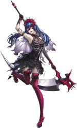 1girl aqua_hair armpits artist_request bare_shoulders berry_(p5x) black_dress blue_eyes blue_hair breasts bridal_veil dress earrings floating_hair flower full_body head_wreath highres holding holding_scythe holding_weapon jewelry lips mask masked multicolored_hair official_art persona persona_5 persona_5:_the_phantom_x purple_lips red_flower red_rose rose scythe shikano_ichigo short_dress sleeveless sleeveless_dress small_breasts smile solo standing standing_on_one_leg third-party_source torn_clothes torn_veil transparent_background veil weapon white_hair