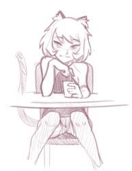 animal_ears cat_ears cat_girl cat_tail dalehan juice_box knees_together_feet_apart nathy nude petite short_hair sketch small_breast smug tail thighs under_table