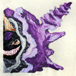 cloyster creatures_(company) embroidery game_freak gen_1_pokemon highres nintendo no_humans pokemon pokemon_(creature) sabrina_parolin sharp_teeth solo teeth traditional_media