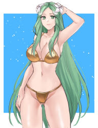 bikini breasts fire_emblem fire_emblem:_three_houses gold_bikini hazuki_(nyorosuke) nintendo rhea_(fire_emblem) rhea_(summer)_(fire_emblem) swimsuit tagme