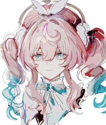 1girl aqua_eyes aqua_hair beret bright_pupils closed_mouth gradient_hair hat honkai:_star_rail honkai_(series) hyacine_(honkai:_star_rail) mulihaohao multicolored_hair pink_hair red_hat sketch smile solo two-tone_hair white_pupils
