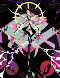 1girl absurdres bad_id bad_pixiv_id black_sclera breasts colored_sclera extra_eyes female_focus hair_ornament hana_(me!me!me!) highres long_hair mask me!me!me! nipples pink_hair ponytail raeng red_eyes rye-beer solo thigh_gap very_long_hair