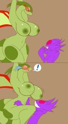 bdsm bondage bound breasts colored_nipples colored_skin flygon furry gen_3_pokemon green_nipples green_skin highres nintendo pokemon pokemon_(creature) sableye tickling zp92
