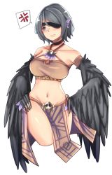 1girl anger_vein antonina_(corruption_of_champions) artist_request bare_shoulders black_choker blush bra breasts brown_bra choker claws collarbone corruption_of_champions_2 cropped_legs eyepatch feathers grey_eyes groin hands_on_own_hips loincloth looking_away medium_breasts navel official_art one_eye_covered pelvic_curtain short_hair simple_background solo speech_bubble spoken_anger_vein sprite transparent_background underwear wavy_mouth winged_arms wings