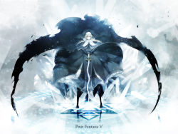Rule 34 | 1girl, blonde hair, boots, celes (pixiv fantasia), copyright name, female focus, gauntlets, habit, ice, long hair, nun, pixiv fantasia, pixiv fantasia 5, solo, sword, weapon, white hair, yellow eyes, yu-kichi, yuukichi