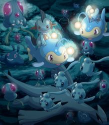 :d bubble creatures_(company) fins game_freak gen_1_pokemon gen_2_pokemon gen_3_pokemon gen_4_pokemon lanturn legendary_pokemon light lugia mantyke marshtomp mudkip mythical_pokemon nintendo no_humans on_head open_mouth phione pokemoa pokemon pokemon_(creature) pokemon_on_head riding riding_pokemon smile tentacool underwater wings