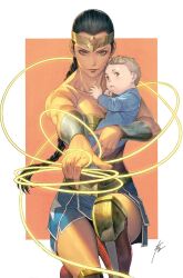 1girl baby bracelet carrying carrying_baby carrying_person cosplay dc_comics homare_(fool&#039;s_art) jewelry lasso lasso_of_truth tiara wonder_woman wonder_woman_(cosplay)
