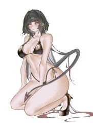 Rule 34 | 1girl, alternate costume, animal ears, bikini, black bikini, black hair, blunt bangs, breasts, frilled bikini, frills, green eyes, highres, jane doe (zenless zone zero), large breasts, long hair, long tail, looking at viewer, mouse ears, mouse girl, mouse tail, multicolored hair, red hair, s7nsles, sharp tail, smile, swimsuit, tail, tongue, tongue out, white background, zenless zone zero