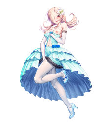 blue_dress breasts breasts_out dress groping high_heels highres ishikawa_amu leggings lilith-soft masturbation official_alternate_costume official_art one_eye_covered pink_hair red_eyes small_breasts taimanin_(series) taimanin_rpgx twintails zol