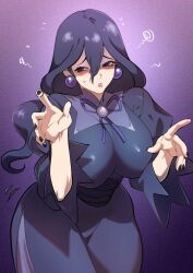 Rule 34 | 1girl, breasts, earrings, fingernails, hex maniac (pokemon), hex maniac (pokemon legends: z-a), highres, jewelry, kukumomo, large breasts, lips, long hair, mature female, nail polish, nintendo, pokemon, pokemon legends: z-a, solo, wide hips