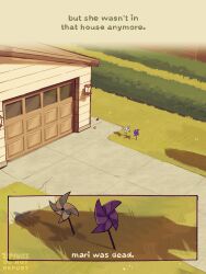 absurdres artist_name comic english_text garage highres house no_humans omori outdoors pinwheel shadow spoilers zipsunz