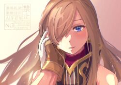 1boy 1girl blue_eyes brown_hair crying hair_over_one_eye komegura long_hair luke_fon_fabre open_mouth parted_bangs pov pov_hands smile streaming_tears tales_of_(series) tales_of_the_abyss tear_grants tears watermark
