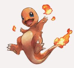 blue_eyes charmander claws commentary_request day_walker1117 fire flame-tipped_tail full_body gen_1_pokemon nintendo no_humans open_mouth pokemon pokemon_(creature) pokemon_focus simple_background solo tail teeth tongue white_background
