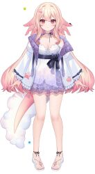 1girl abandon_ranka axolotl_girl black_bow blonde_hair bow breasts choker circle closed_mouth dot_nose dress full_body gem gradient_hair hair_between_eyes highres jacket layered_dress long_hair long_sleeves lottie_shinju medium_breasts multicolored_hair official_art pearl_(gemstone) pink_hair pixellink pleated_dress quilted_jacket ribbon_choker sandals seashell shell shell_hair_ornament sidelocks smile solo square standing tail thighs toes transparent_background virtual_youtuber white_dress white_jacket white_sandals