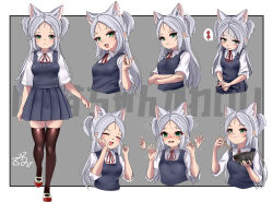 1girl :3 :d @_@ afterimage alternate_costume azur_lane black_skirt black_vest blank_eyes blue_skirt blue_vest blush bored breasts casual chopsticks closed_eyes collared_shirt commentary_request crossed_arms dedorudy eating embarrassed expressionless food_in_mouth green_eyes happy holding holding_chopsticks long_hair miniskirt multiple_views nervous open_mouth pleated_skirt shaded_face shirt sims_(azur_lane) skindentation skirt small_breasts smile smug staring surprised tearing_up thighhighs thighs very_long_hair vest waving white_hair white_shirt