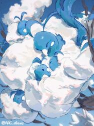 Rule 34 | altaria, arc draws, beak, blue skin, closed eyes, colored skin, dragon, evolutionary line, fluffy, gen 3 pokemon, highres, looking at another, nintendo, pokemon, pokemon (creature), swablu, twitter username