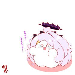 Rule 34 | ahoge, arms up, blue archive, blush, chibi, colored shadow, from above, grey hair, hair ornament, hairclip, halo, highres, hina (blue archive), horns, kurukurumagical, long hair, looking at viewer, looking up, o o, open mouth, parted bangs, shadow, single hair intake, solo, standing, tears, translation request, trembling, very long hair, white background