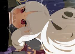 1boy 1girl absurdres bar_censor censored deepthroat fellatio hetero highres katanagatari long_hair mizumizuni motion_lines oral penis red_eyes solo_focus sweat togame white_hair