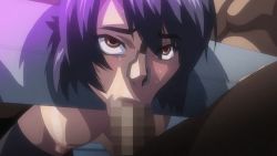 1girl :&gt;= animated animated_gif bdsm bondage bound breasts censored deepthroat fellatio hetero irrumatio kangoku_senkan large_breasts multiple_boys murakami_teruaki naomi_evans nipples nose_hook nude oral penis pillory pov purple_hair tears thighhighs