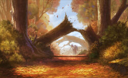 1other ambiguous_gender autumn autumn_leaves bush day dragon falling_leaves fantasy forest grass knight leaf nature original outdoors path road scenery sky solo tree weapon yamakou_(yamakou_e2)