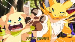 1boy 1girl claws digimon dog fox highres horn renamon terriermon