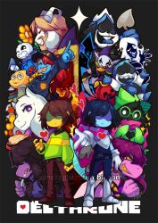 2others 5girls 6+boys ;d ahoge alphys arm_at_side armlet armor armored_boots asgore_dreemurr axe back-to-back battle_axe beard belt black_background black_belt black_fur black_sclera blonde_hair blue_footwear blue_gloves blue_hair blue_skin blue_tongue bob_cut boots bracelet bright_pupils brown_footwear brown_hair brown_pants c._round chalk chief_undyne closed_mouth clown clown_boy collared_shirt colored_sclera colored_skin colored_teeth colored_tongue commentary copyright_name dark_blue_hair deltarune dual_persona english_commentary faceless facial_hair father_and_son fins flower furry furry_female furry_male glasses gloves goat_boy goat_girl green-framed_eyewear green_hat green_sweater grey_footwear grin hat head_fins heart holding holding_axe holding_chalk holding_scythe horns jester jester_boy jester_cap jevil jewelry king_(deltarune) knee_boots kris_(deltarune) lancer_(deltarune) long_hair long_sleeves looking_at_viewer multiple_belts multiple_boys multiple_girls multiple_others one_eye_closed open_mouth pants pink_scarf pink_skin pointing pointing_at_viewer pointy_ears ponytail puffy_long_sleeves puffy_sleeves purple_hair purple_scarf purple_skin ralsei red_hair round_eyewear rouxls_kaard sandragh sans_(undertale) scarf scythe sharp_teeth shirt short_hair shoulder_armor simple_background skeleton smile spade_(shape) sparkle spiked_armlet spiked_bracelet spikes standing striped_clothes striped_scarf susie_(deltarune) sweater teeth tongue toriel two-tone_scarf two-tone_sweater undyne upper_teeth_only v-shaped_eyebrows watermark weapon web_address white_fur white_pupils witch_hat yellow_flower yellow_sclera yellow_skin yellow_sweater yellow_teeth ||/