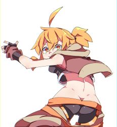 1girl ass blonde_hair butt_crack red_miso shorts simple_background tagme white_background