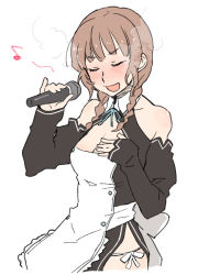 1girl blush braid breasts cleavage cosplay dream_c_club dream_c_club_(series) female_focus futaba_riho futaba_riho_(cosplay) kimi_kiss medium_breasts microphone mizusawa_mao music pe88y_(yu_tsugirls) singing solo waitress
