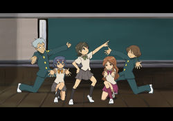 Rule 34 | 2boys, 3girls, asuka domon, bad id, bad pixiv id, hare hare yukai, ichinose kazuya, inazuma eleven, inazuma eleven (series), kino aki, letterboxed, multiple boys, multiple girls, otonashi haruna, parody, raimon natsumi, sao, sao (rakugakioukoku), school uniform, suzumiya haruhi no yuuutsu