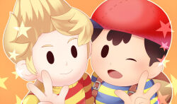 bad_tag black_hair blonde_hair child hat lucas_(mother_3) mother_(series) mother_2 ness_(mother_2) nintendo red_hat shirt shota sjsj_10 striped_clothes striped_shirt super_smash_bros.