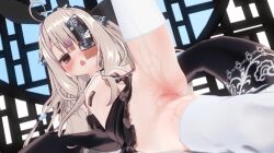 1girl 3d ahoge animal_ears animated animated_gif black_ribbon black_skirt blush custom_maid_3d custom_maid_3d_2 detached_sleeves eguze_(sho1013) fake_animal_ears flat_chest grey_hair hair_bobbles hair_ornament hair_ribbon halloween halloween_costume jiangshi jiangshi_costume loli long_hair long_sleeves looking_at_viewer lying maid_headdress multicolored_hair navel no_panties ofuda ofuda_on_head ofuda_on_nipples open_mouth original pasties purple_eyes purple_hair pussy pussy_juice rabbit_ears ribbon skirt sleeves_past_wrists solo streaked_hair sweat talisman thighhighs topless_female white_thighhighs