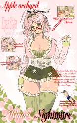 blush braided_sidelocks breasts cleavage corset frilled_sleeves frills green_eyes highres kiyari0628 large_breasts long_sleeves miniskirt original pink_hair skirt smile thighhighs white_corset