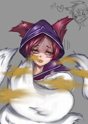 ahri_(league_of_legends) fart fox_tail highres tagme tail tears xayah